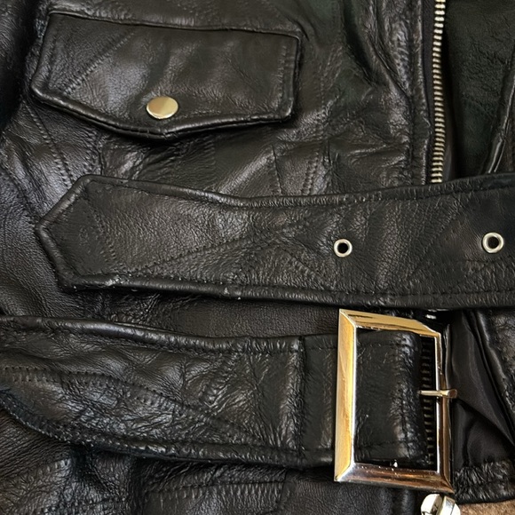 Vintage 90's Flight Path Black Leather Jacket Moto Biker Patchwork Size M - Picture 8 of 12